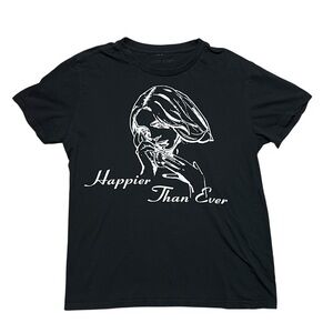 Billie Eilish T-Shirt Happier Than Ever Size L Womens Tee Top Black Concert